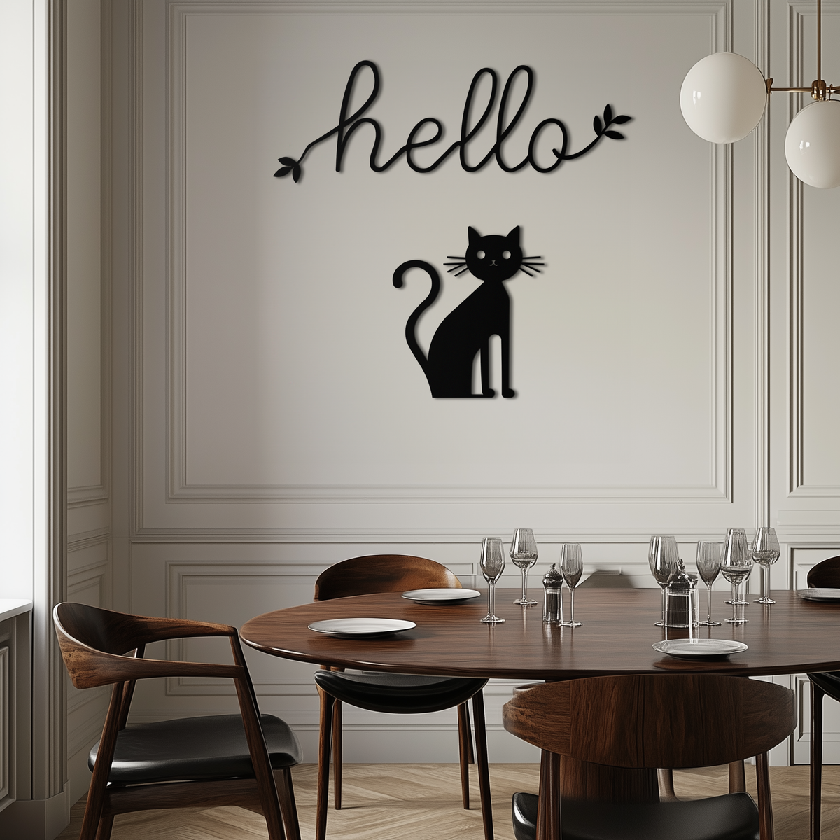Metal Cat Wall Art Silhouette Welcome Sign Whimsical Home Decor Entryway Living Room