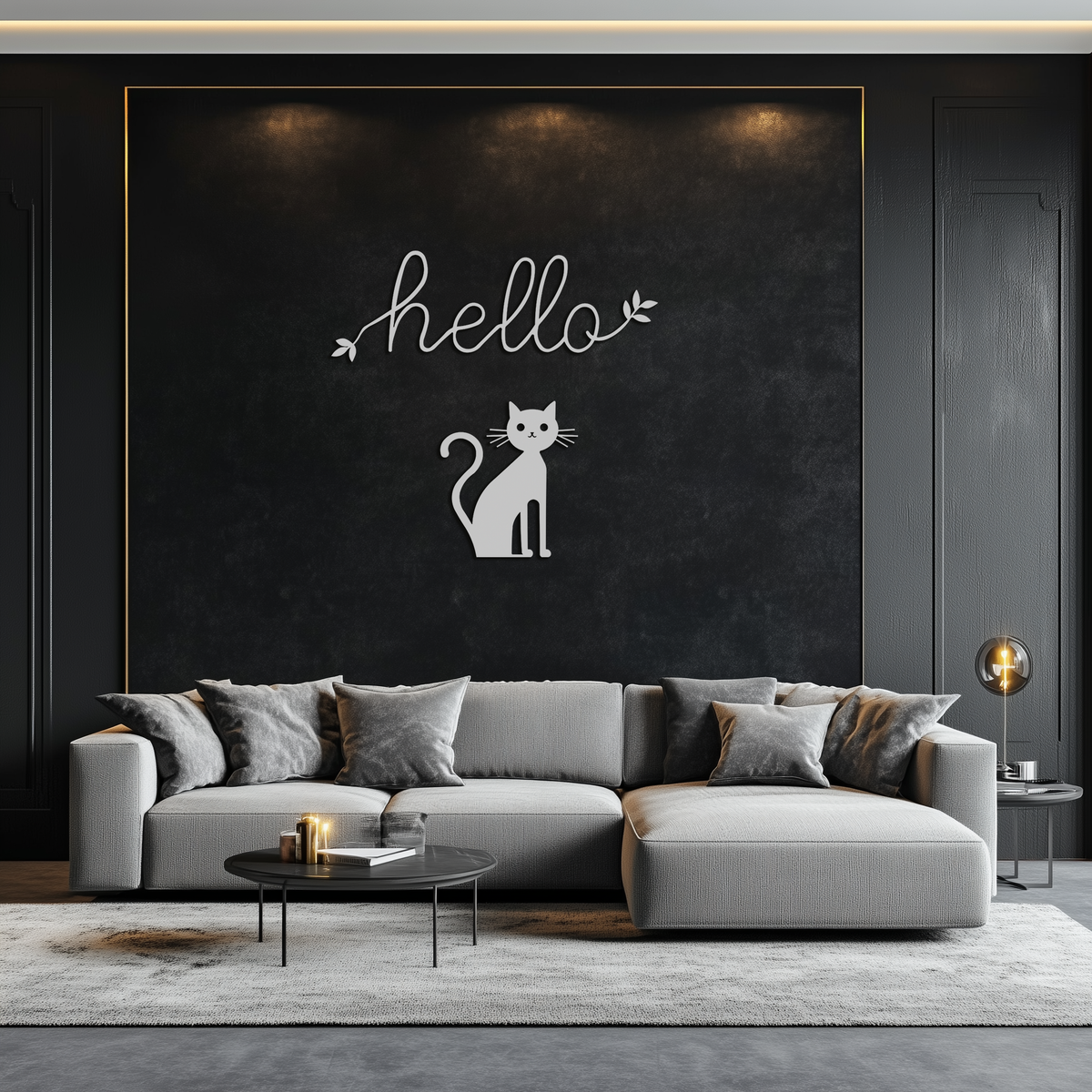 Metal Cat Wall Art Silhouette Welcome Sign Whimsical Home Decor Entryway Living Room