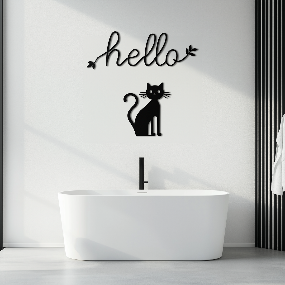 Metal Cat Wall Art Silhouette Welcome Sign Whimsical Home Decor Entryway Living Room