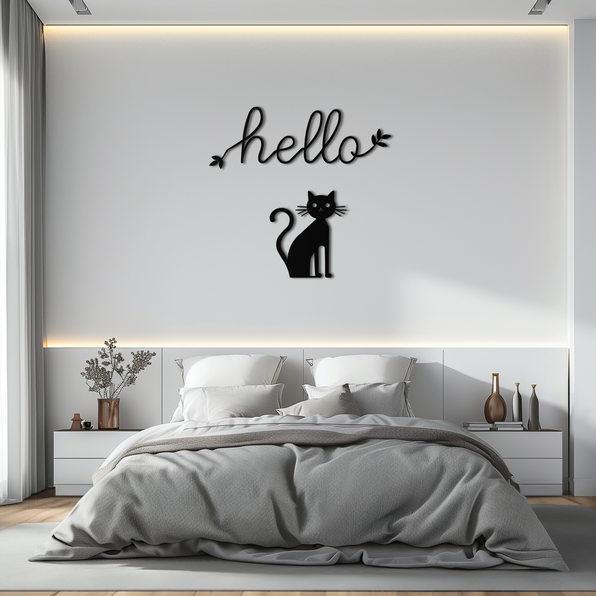 Metal Cat Wall Art Silhouette Welcome Sign Whimsical Home Decor Entryway Living Room