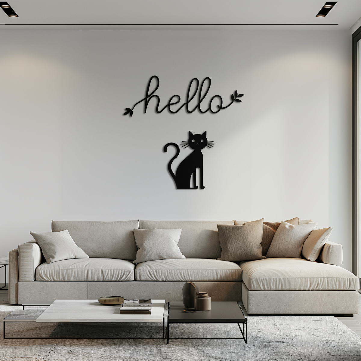 Metal Cat Wall Art Silhouette Welcome Sign Whimsical Home Decor Entryway Living Room