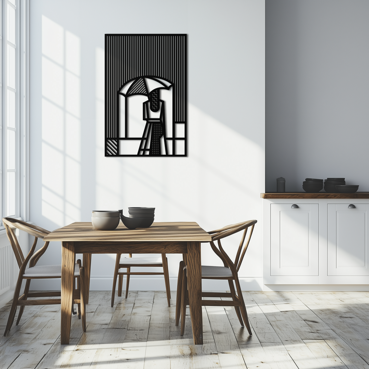 Steel Metal Wall Art - Woman Umbrella Silhouette Modern Abstract
