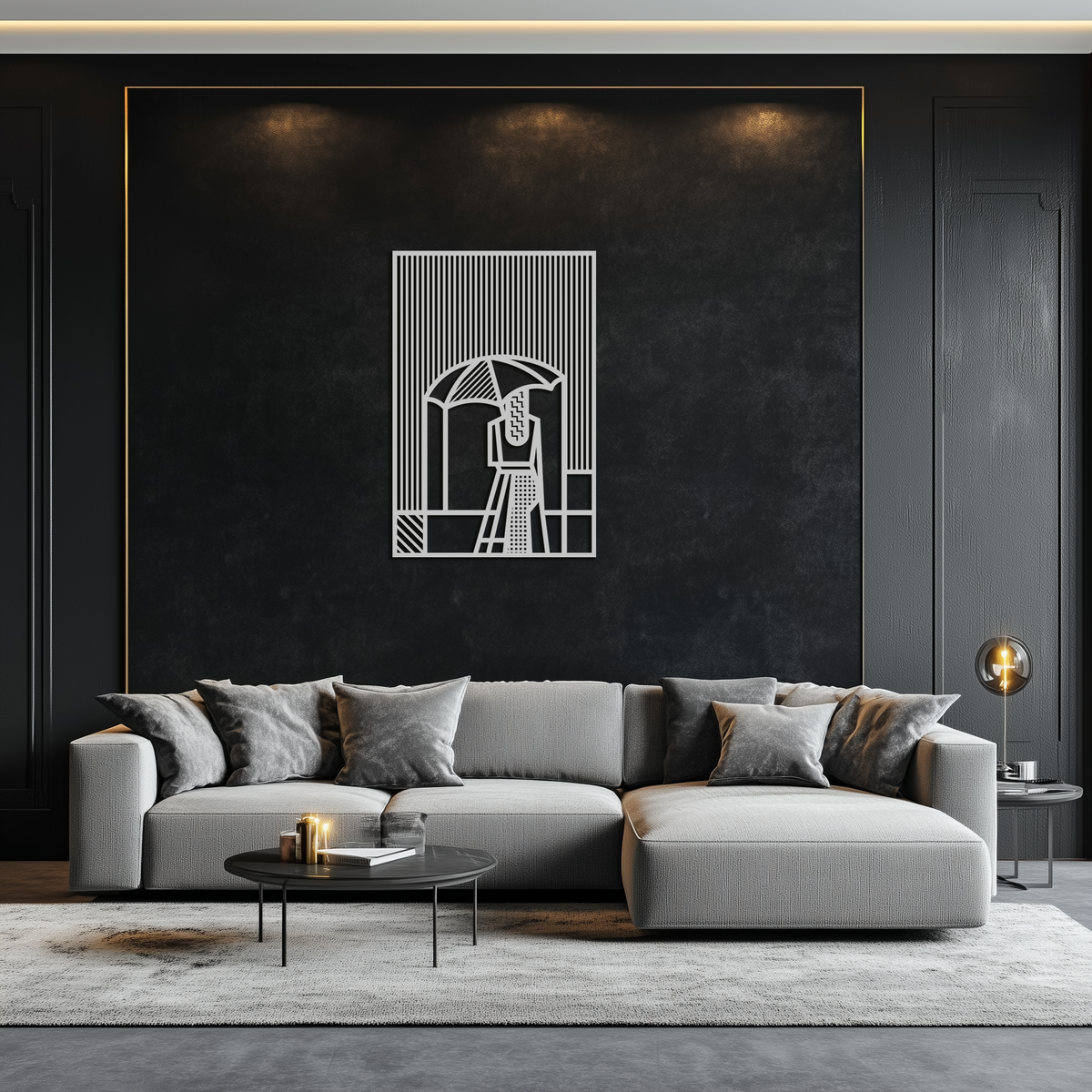 Steel Metal Wall Art - Woman Umbrella Silhouette Modern Abstract