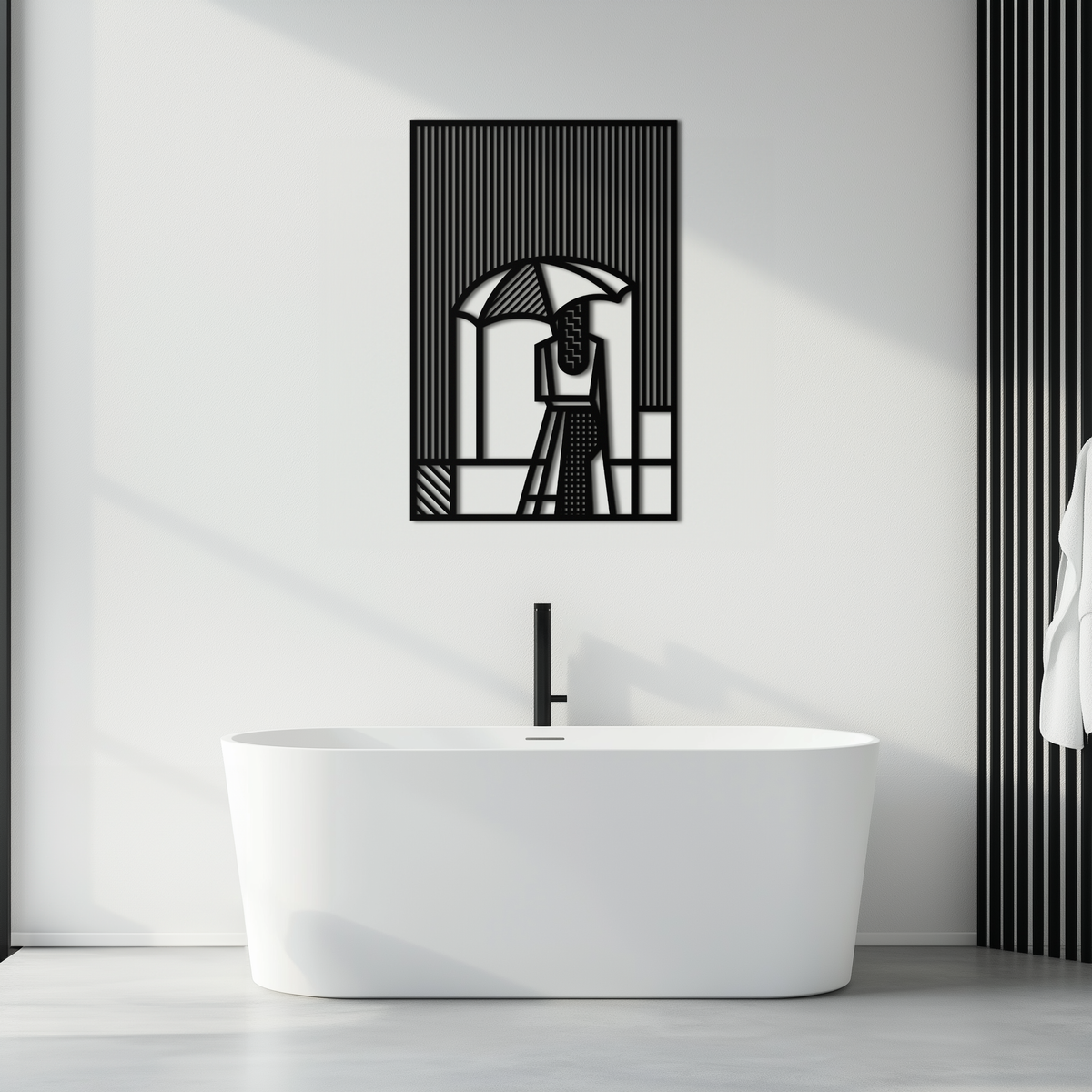 Steel Metal Wall Art - Woman Umbrella Silhouette Modern Abstract