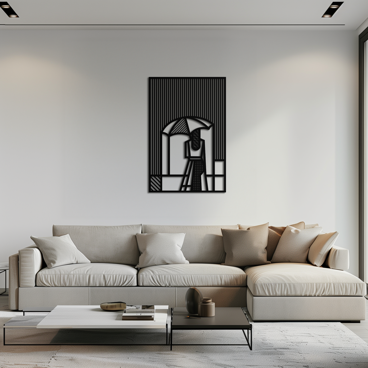 Steel Metal Wall Art - Woman Umbrella Silhouette Modern Abstract