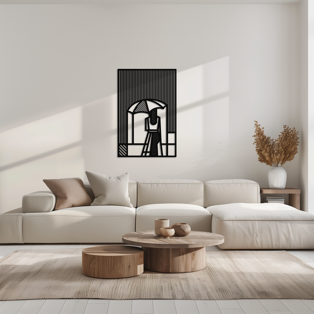 Steel Metal Wall Art - Woman Umbrella Silhouette Modern Abstract