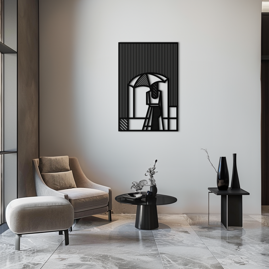 Steel Metal Wall Art - Woman Umbrella Silhouette Modern Abstract