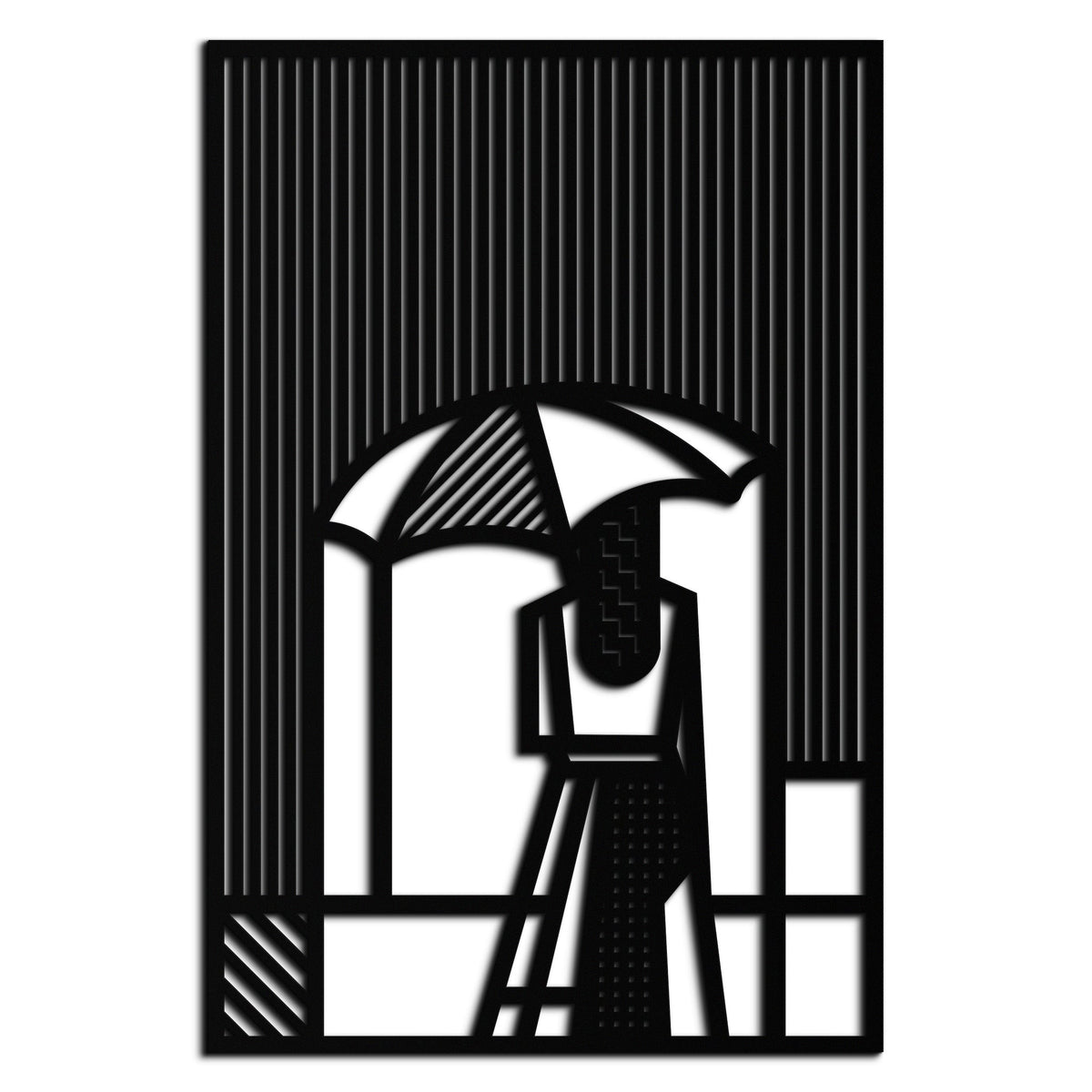 Steel Metal Wall Art - Woman Umbrella Silhouette Modern Abstract