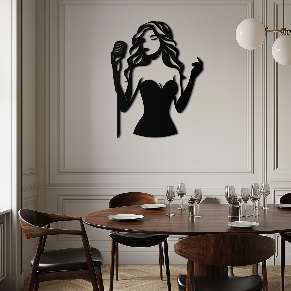 Black Metal Jazz Singer Silhouette Wall Art - Modern Elegant