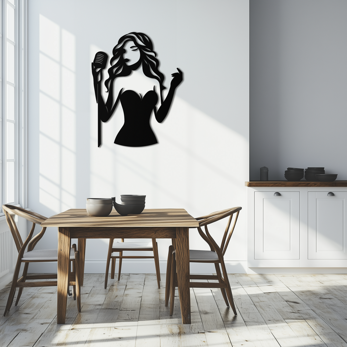 Black Metal Jazz Singer Silhouette Wall Art - Modern Elegant