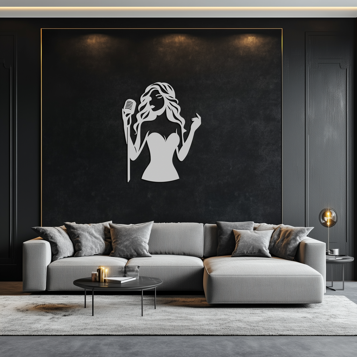 Black Metal Jazz Singer Silhouette Wall Art - Modern Elegant