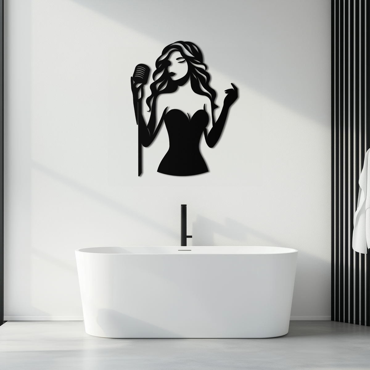 Black Metal Jazz Singer Silhouette Wall Art - Modern Elegant