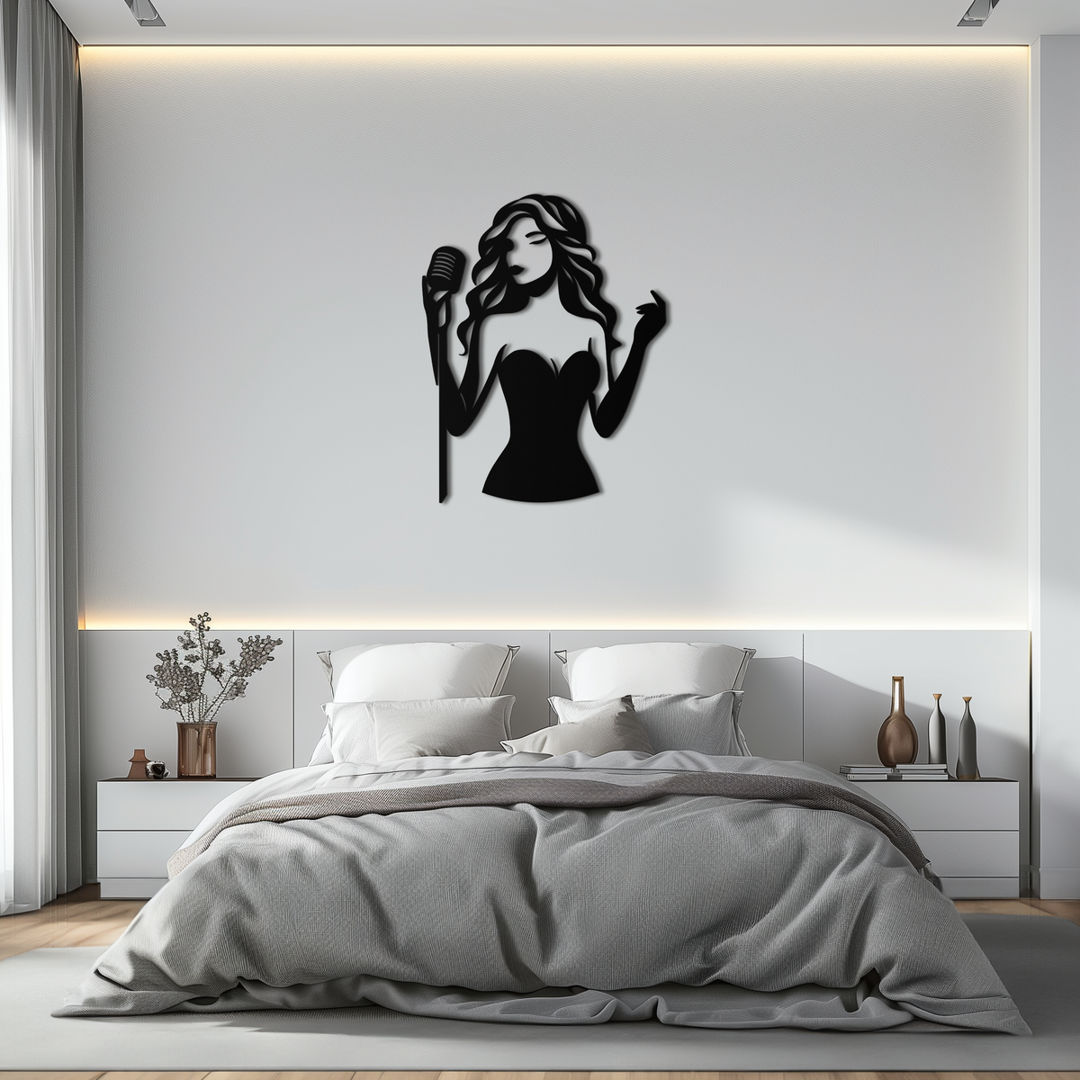 Black Metal Jazz Singer Silhouette Wall Art - Modern Elegant