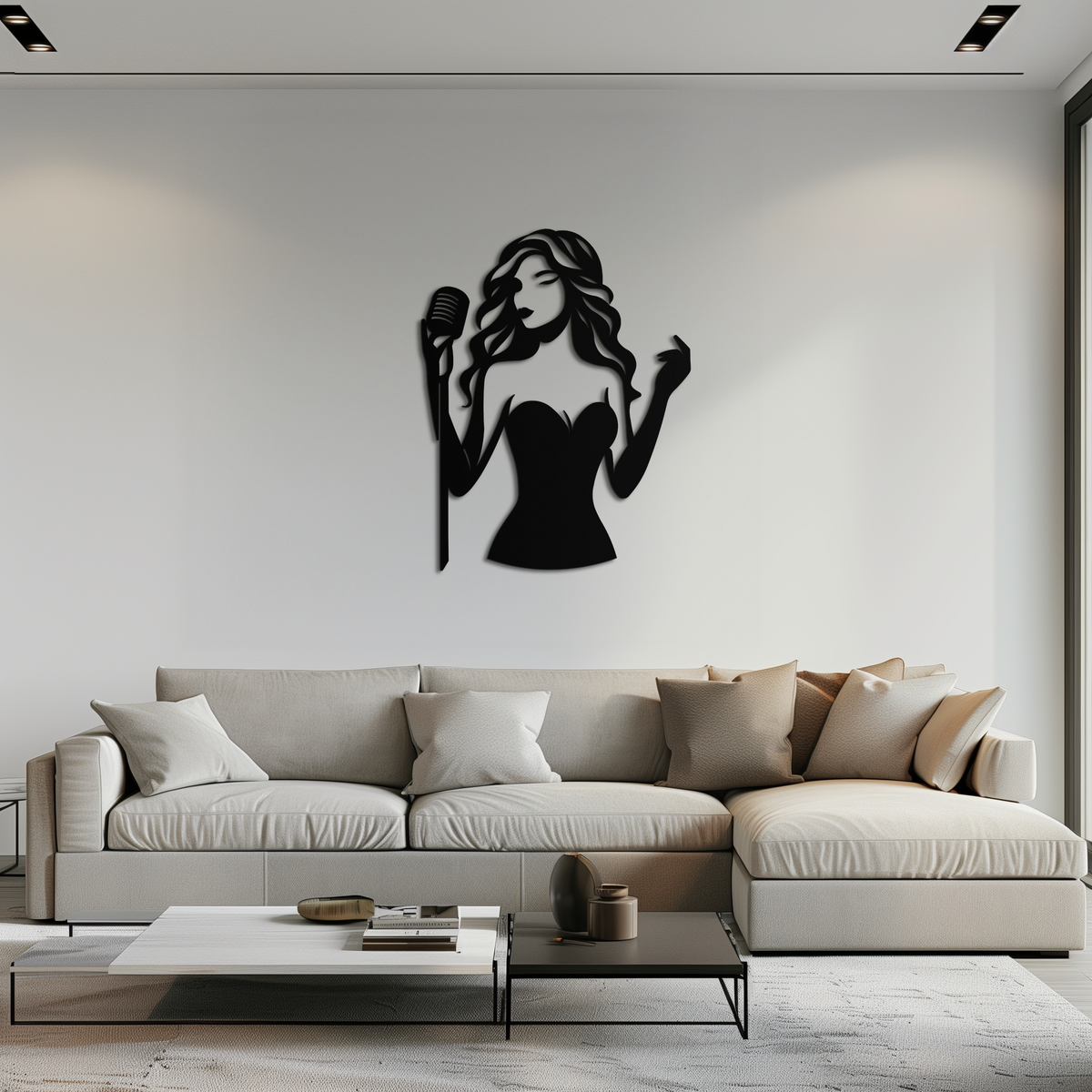 Black Metal Jazz Singer Silhouette Wall Art - Modern Elegant