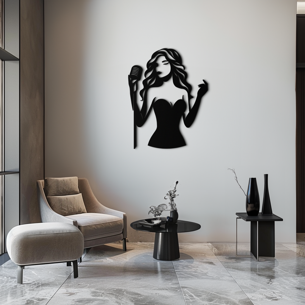 Black Metal Jazz Singer Silhouette Wall Art - Modern Elegant