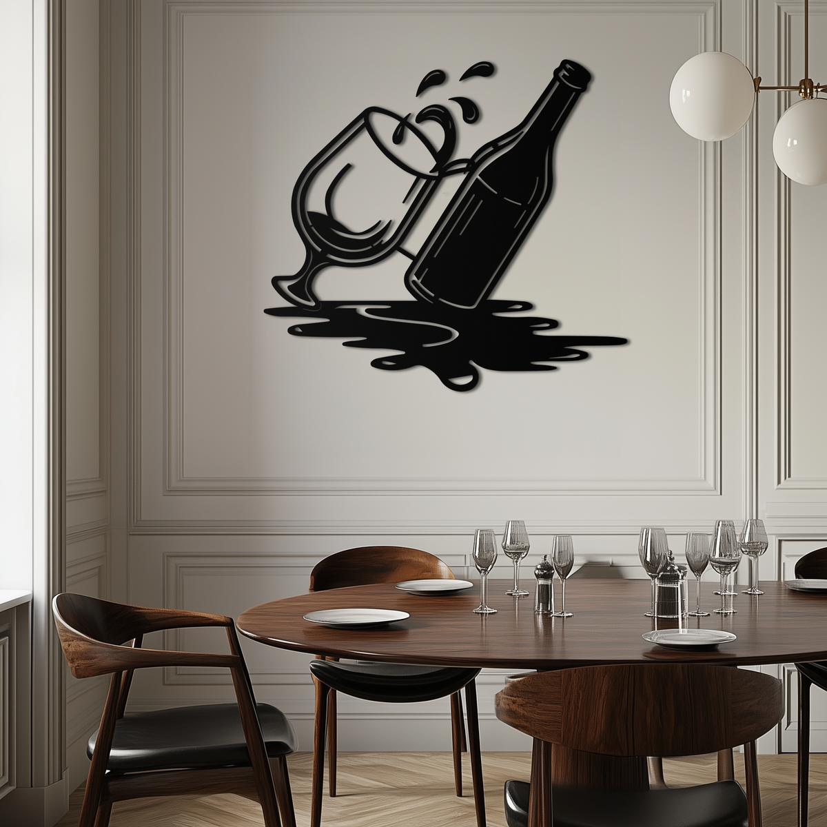 Metal Wine Bottle and Glass Wall Art - Modern Pour and Splash Effect for Kitchen and Bar