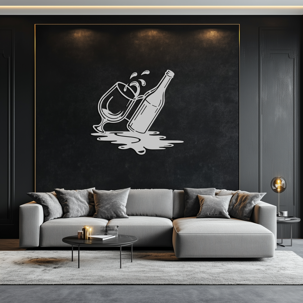Metal Wine Bottle and Glass Wall Art - Modern Pour and Splash Effect for Kitchen and Bar