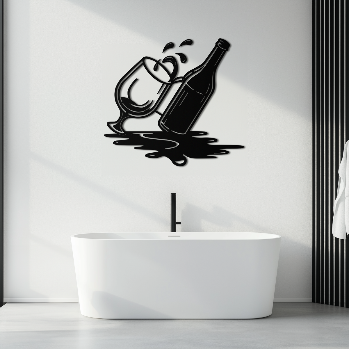 Metal Wine Bottle and Glass Wall Art - Modern Pour and Splash Effect for Kitchen and Bar