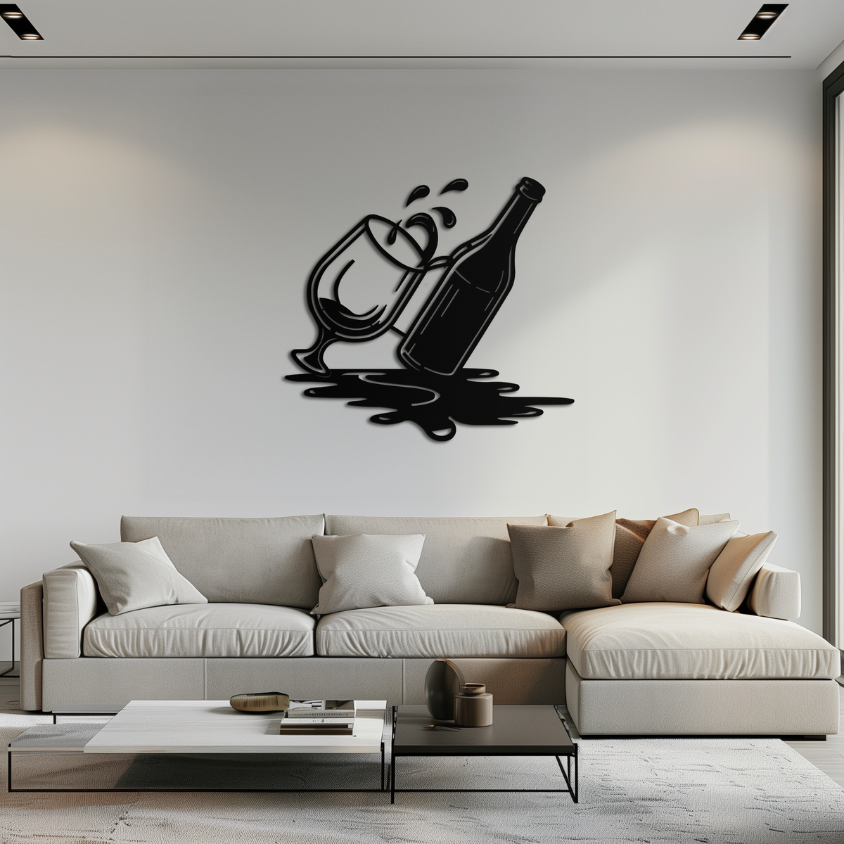 Metal Wine Bottle and Glass Wall Art - Modern Pour and Splash Effect for Kitchen and Bar