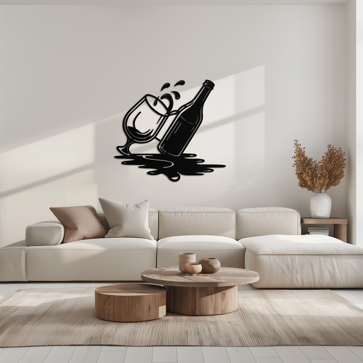 Metal Wine Bottle and Glass Wall Art - Modern Pour and Splash Effect for Kitchen and Bar