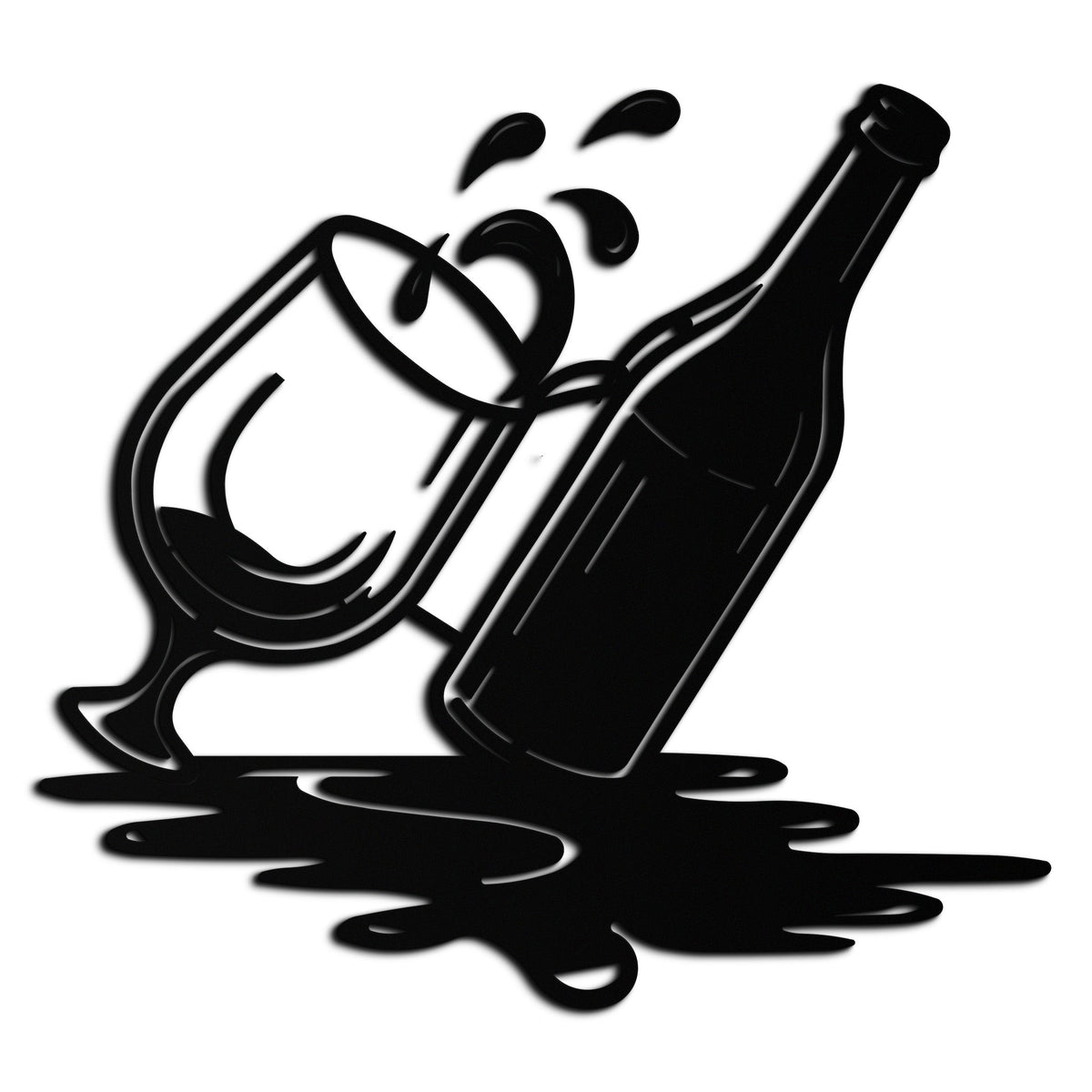 Metal Wine Bottle and Glass Wall Art - Modern Pour and Splash Effect for Kitchen and Bar