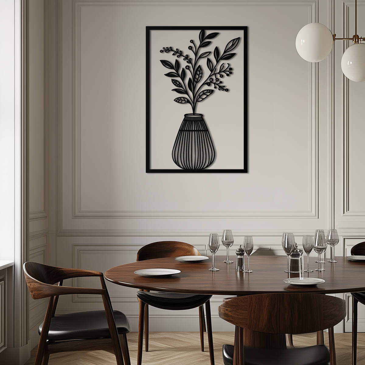 Metal Wall Art Botanical Vase - Modern Plant Silhouette Design