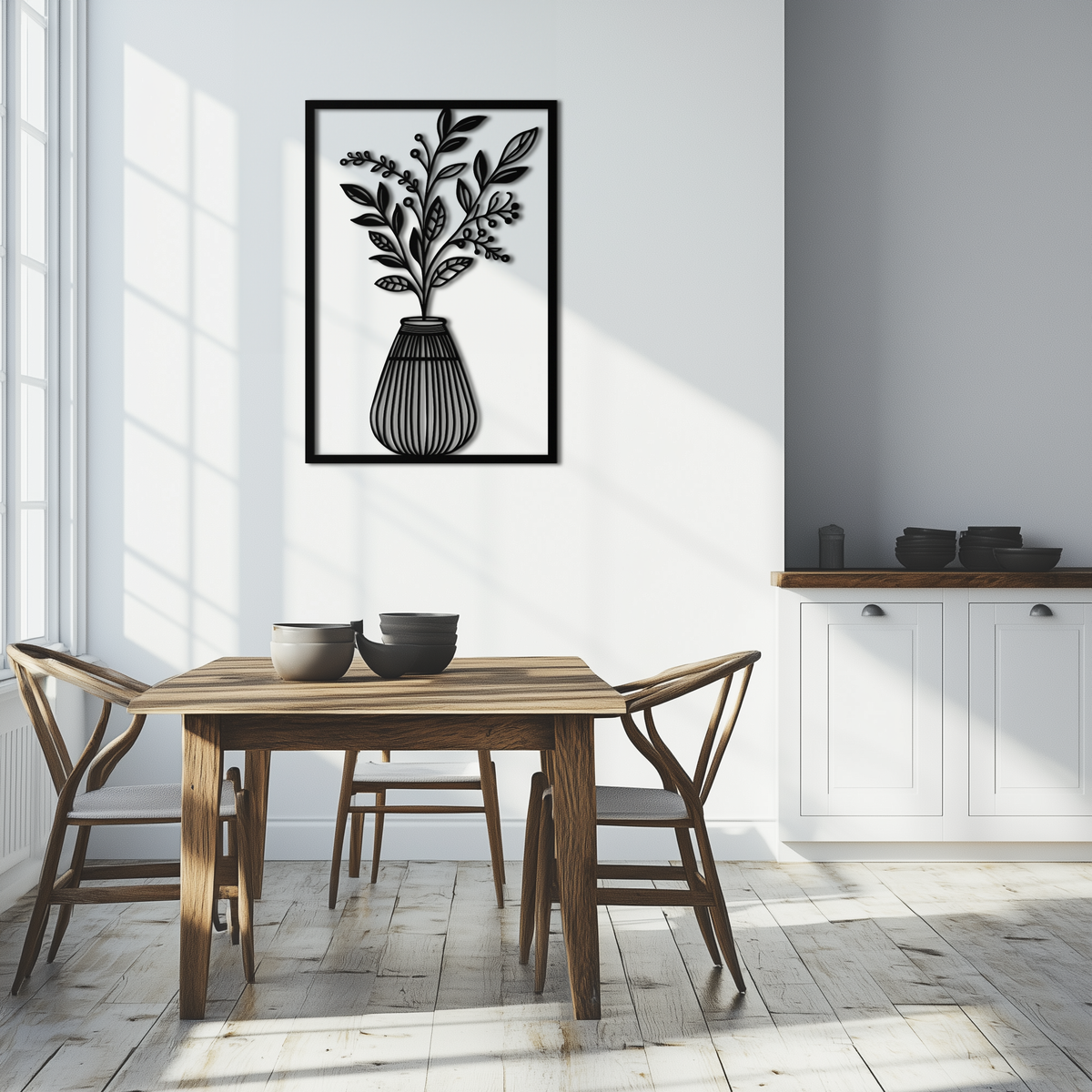 Metal Wall Art Botanical Vase - Modern Plant Silhouette Design