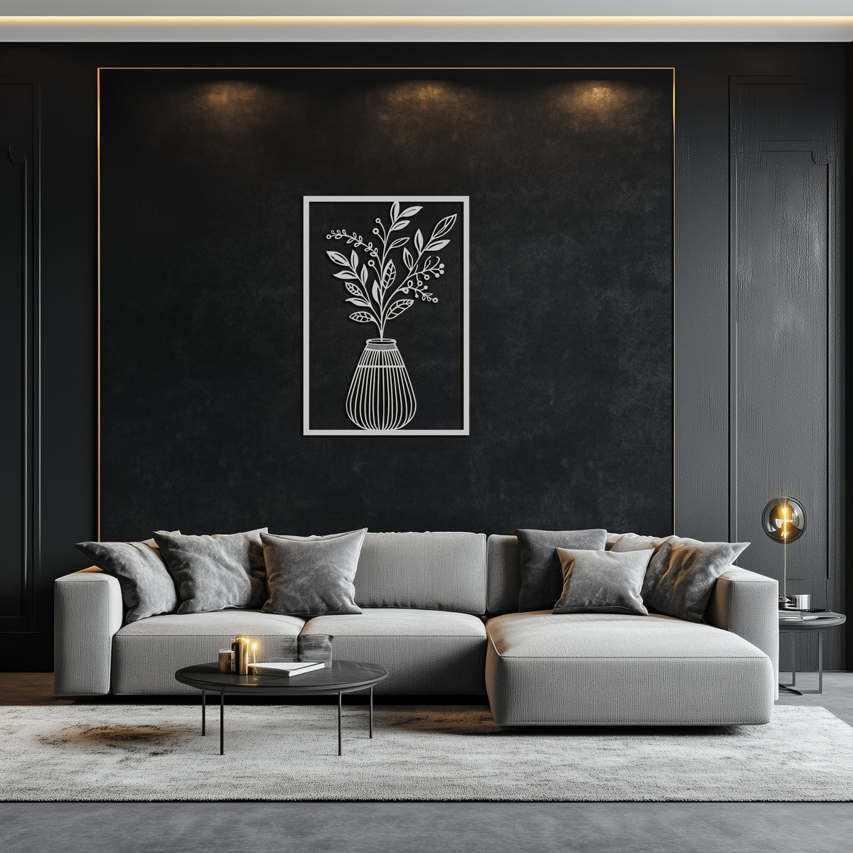 Metal Wall Art Botanical Vase - Modern Plant Silhouette Design