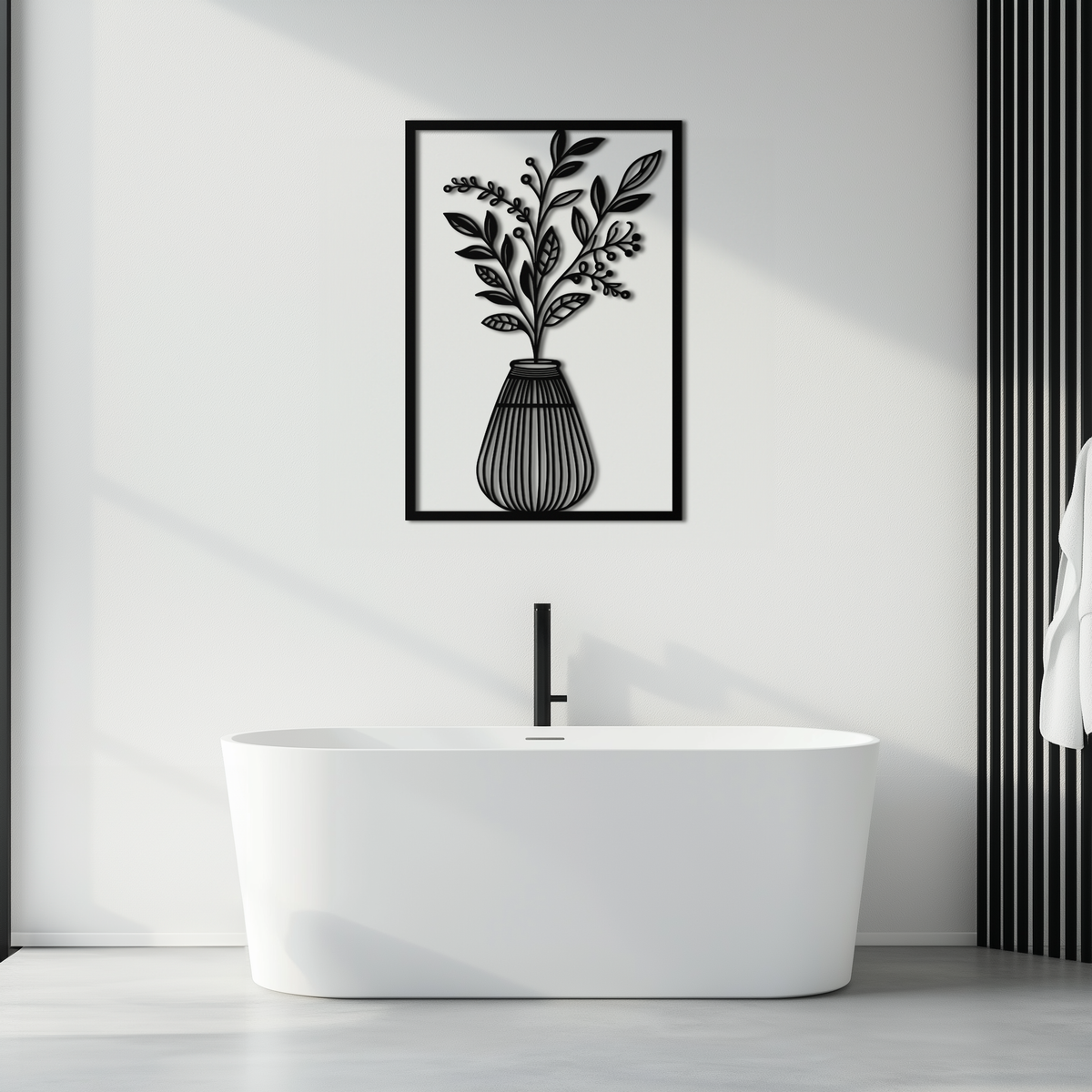 Metal Wall Art Botanical Vase - Modern Plant Silhouette Design