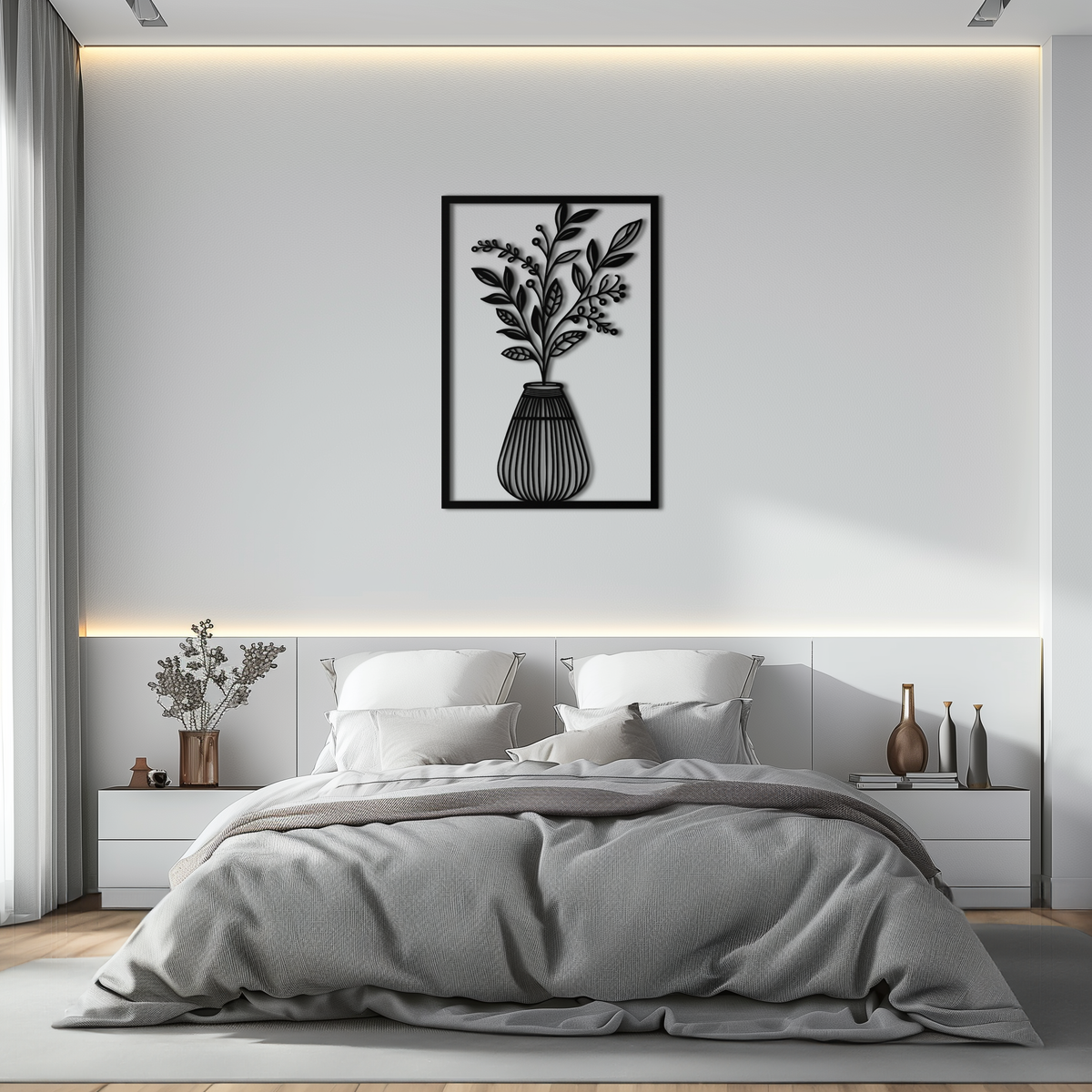 Metal Wall Art Botanical Vase - Modern Plant Silhouette Design