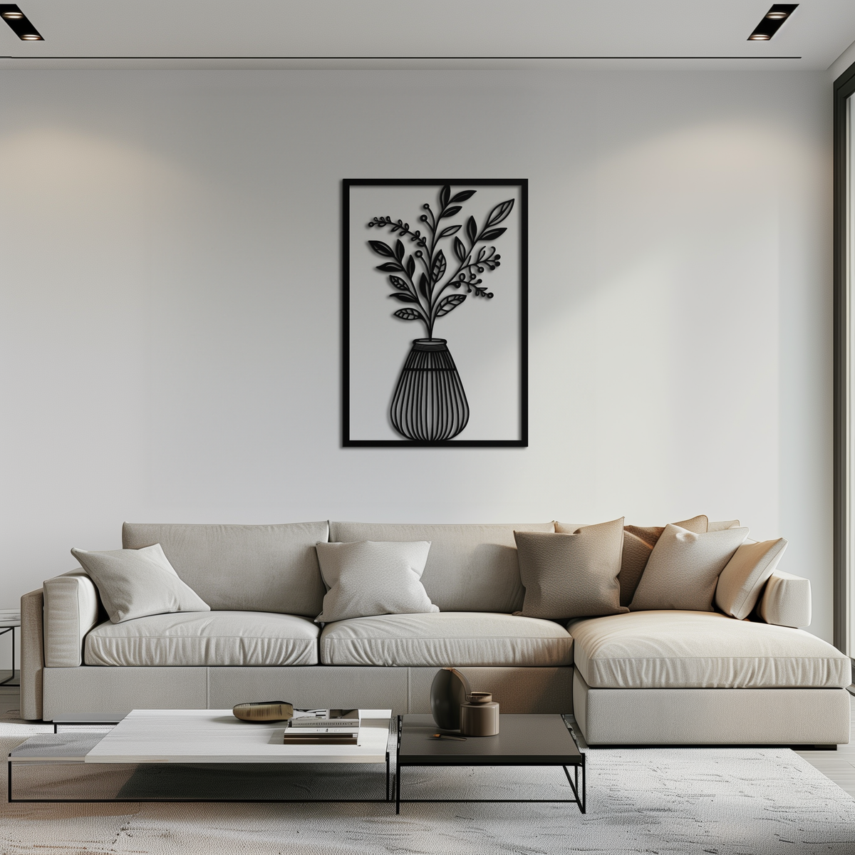 Metal Wall Art Botanical Vase - Modern Plant Silhouette Design