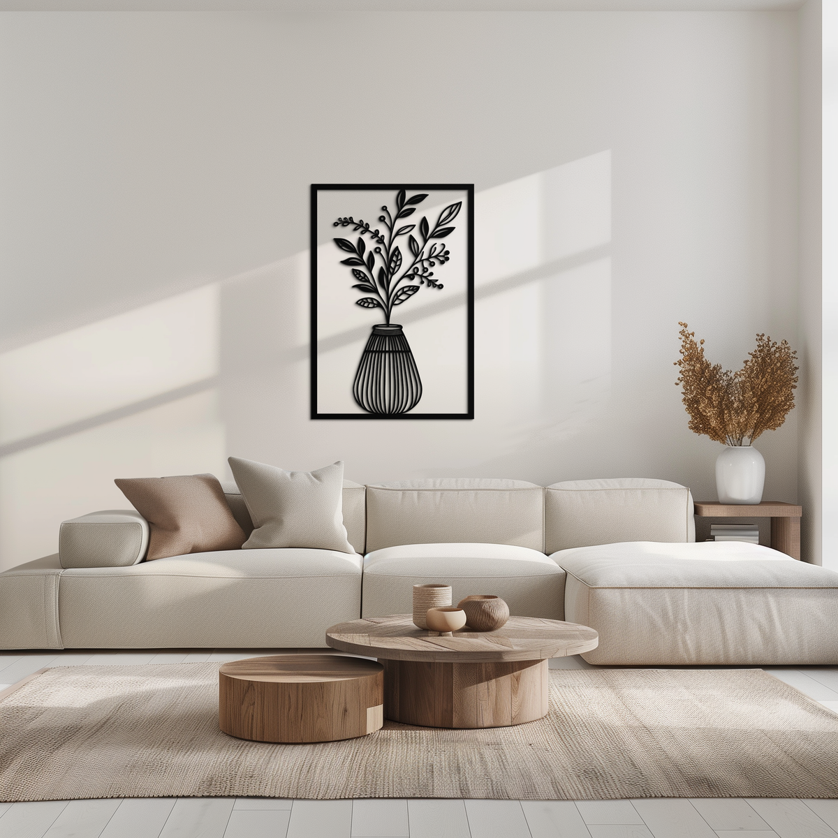 Metal Wall Art Botanical Vase - Modern Plant Silhouette Design