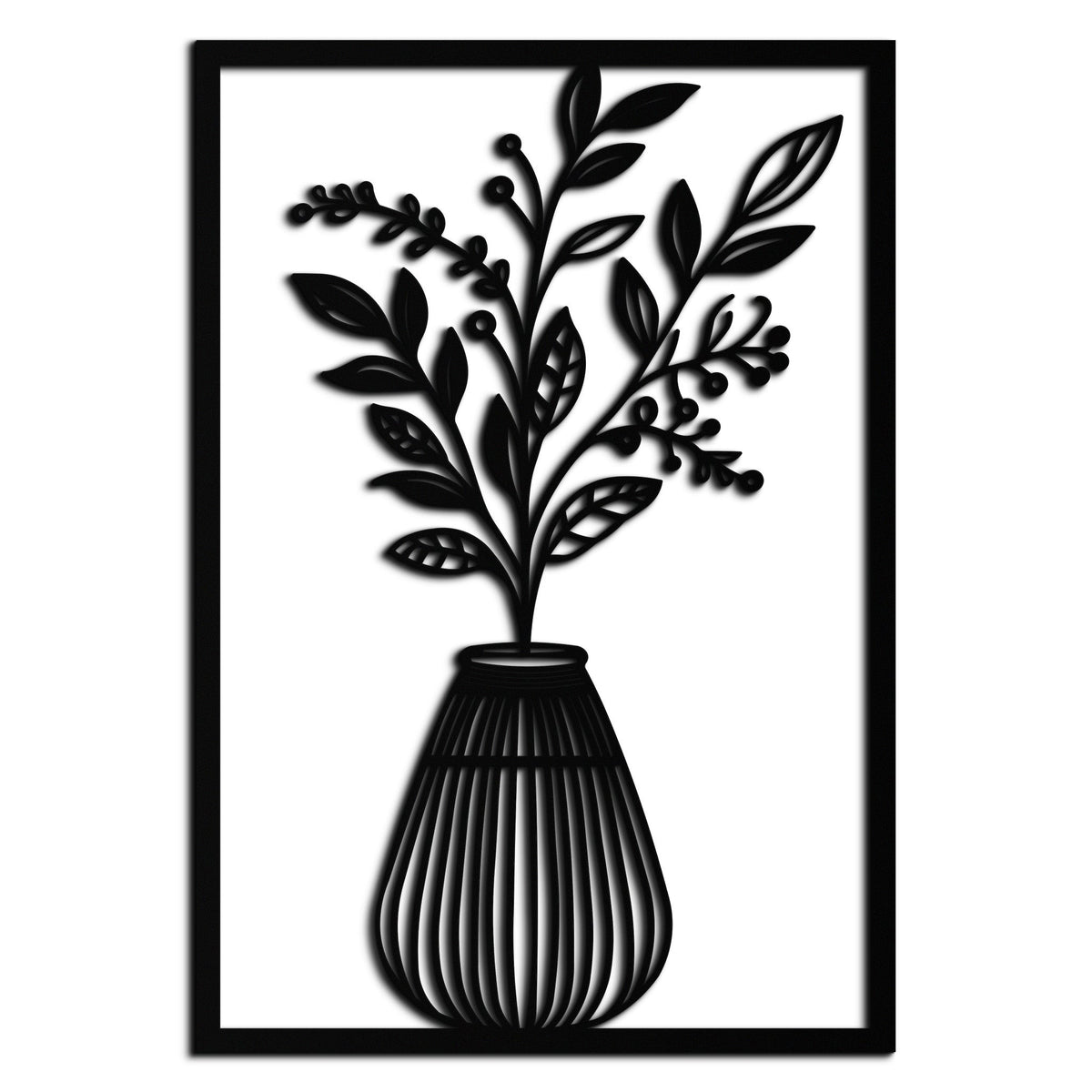 Metal Wall Art Botanical Vase - Modern Plant Silhouette Design