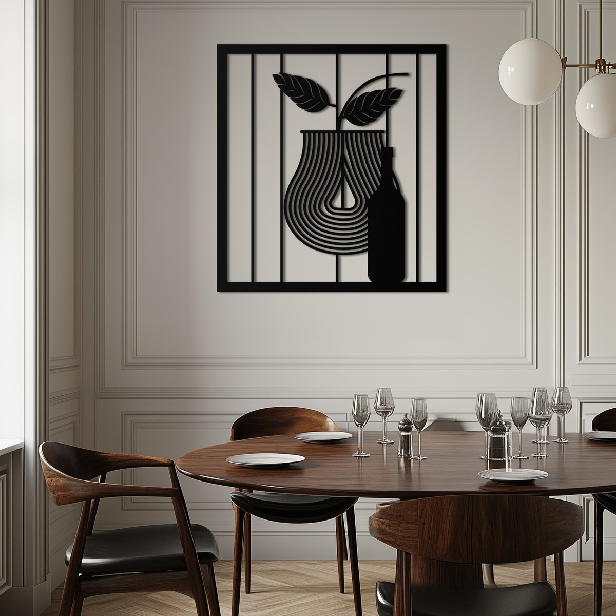 Bottle and Leaf Metal Wall Art - Modern Abstract Matte Black