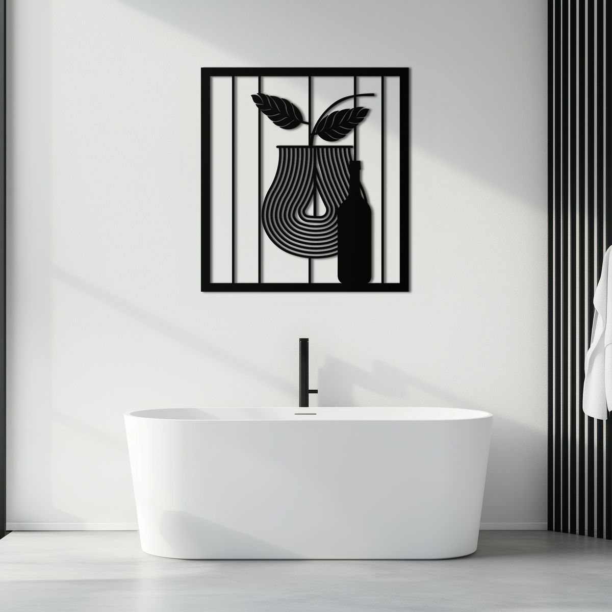 Bottle and Leaf Metal Wall Art - Modern Abstract Matte Black