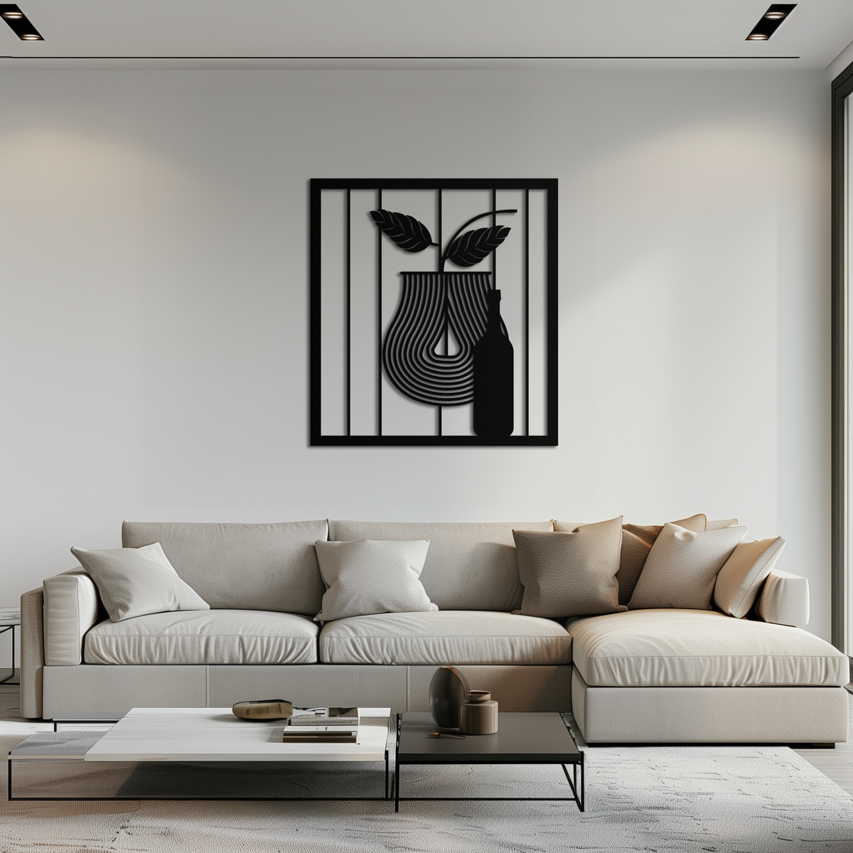 Bottle and Leaf Metal Wall Art - Modern Abstract Matte Black