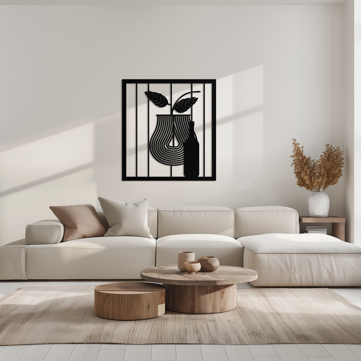 Bottle and Leaf Metal Wall Art - Modern Abstract Matte Black