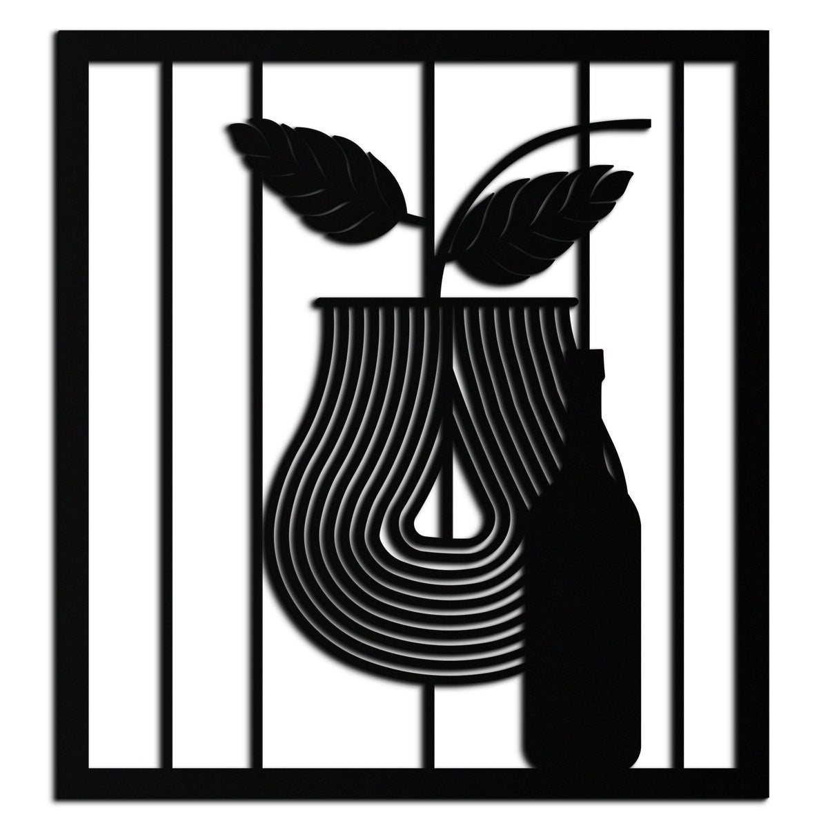 Bottle and Leaf Metal Wall Art - Modern Abstract Matte Black