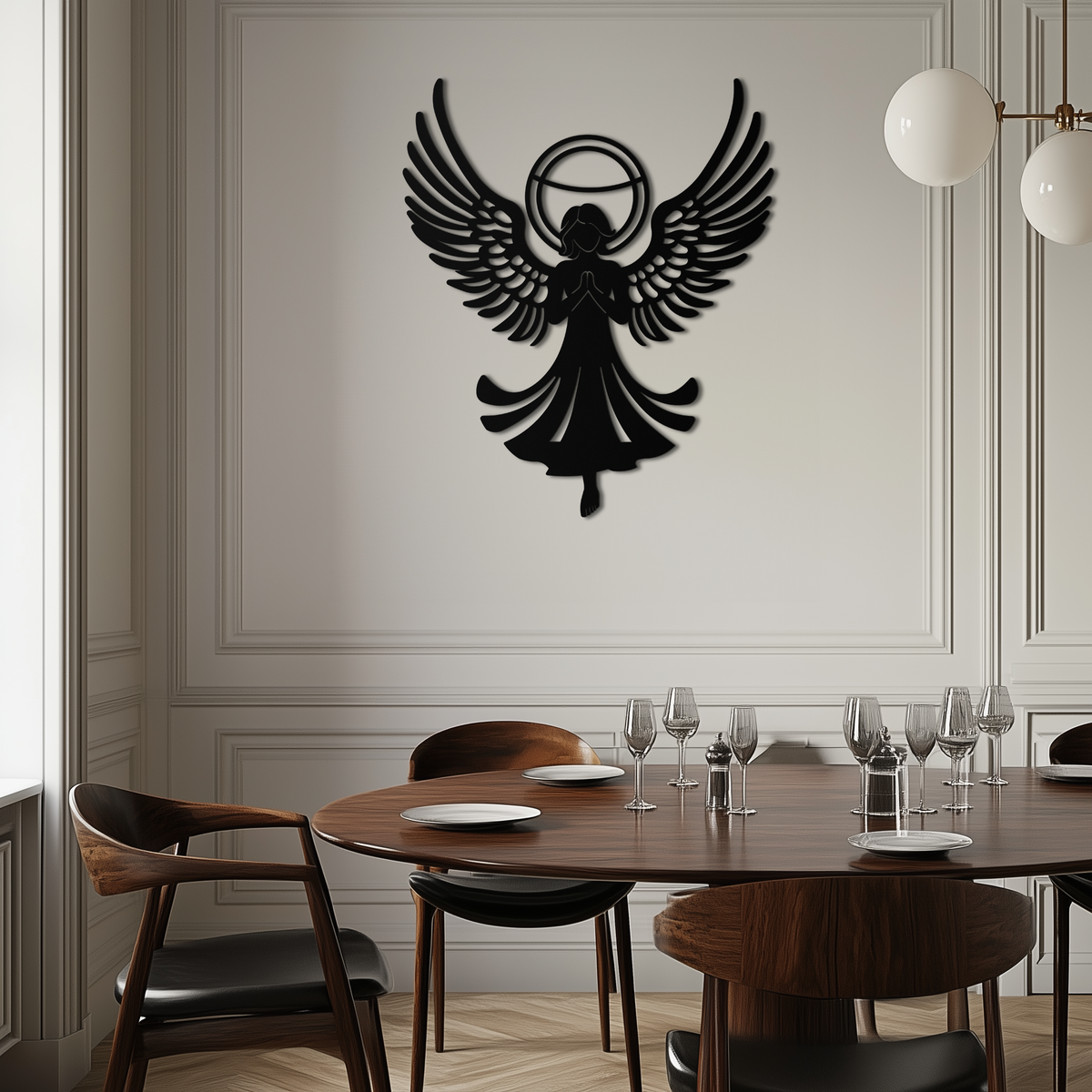 Metal Wall Art Guardian Angel with Wings and Halo Silhouette for Spiritual Home