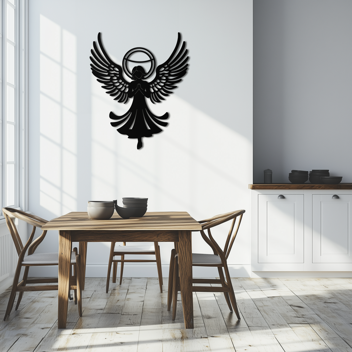 Metal Wall Art Guardian Angel with Wings and Halo Silhouette for Spiritual Home