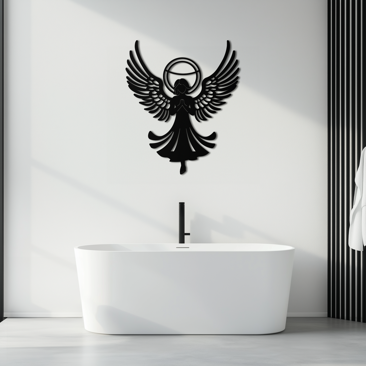 Metal Wall Art Guardian Angel with Wings and Halo Silhouette for Spiritual Home