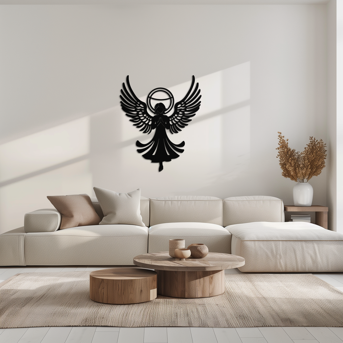 Metal Wall Art Guardian Angel with Wings and Halo Silhouette for Spiritual Home