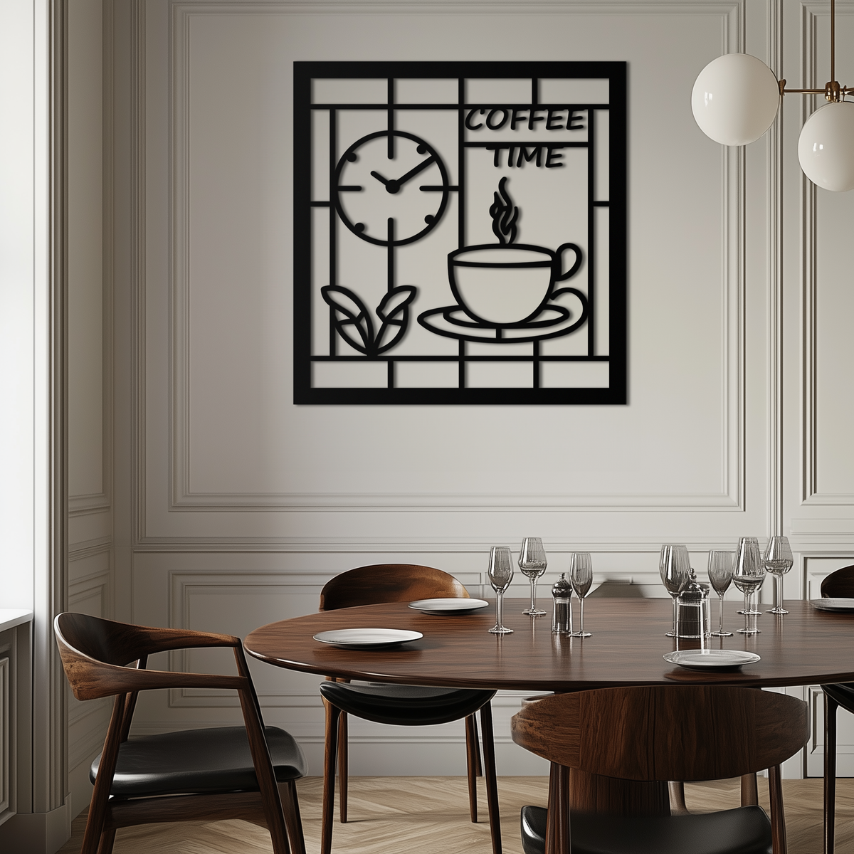 Durable Metal Coffee Cup and Clock Wall Art for Modern Farmhouse Kitchen Cafe Decor
