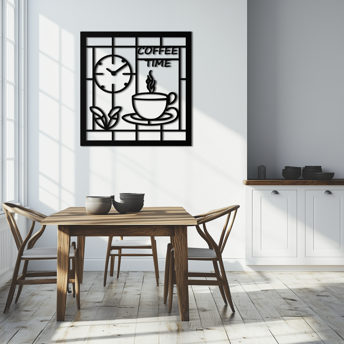 Durable Metal Coffee Cup and Clock Wall Art for Modern Farmhouse Kitchen Cafe Decor