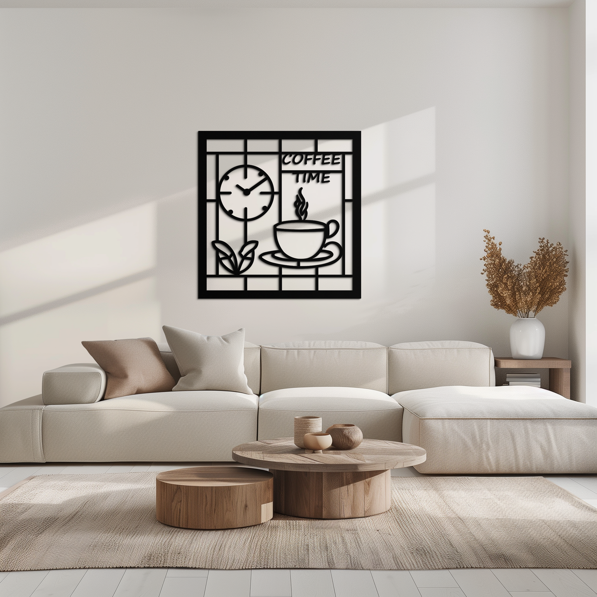 Durable Metal Coffee Cup and Clock Wall Art for Modern Farmhouse Kitchen Cafe Decor