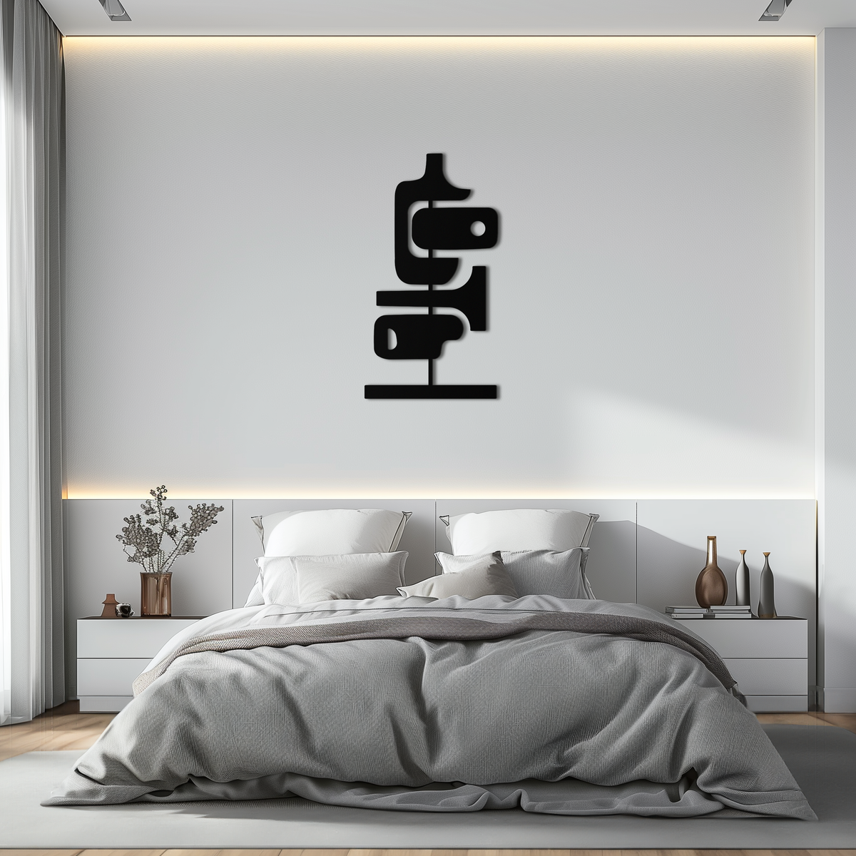 Matte Black Metal Coffee Cup Wall Art - Modern Geometric Design