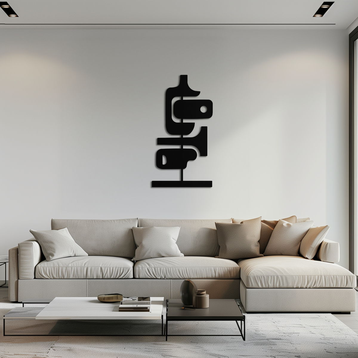 Matte Black Metal Coffee Cup Wall Art - Modern Geometric Design