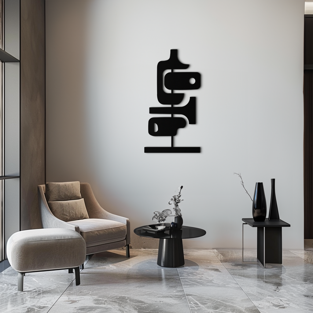 Matte Black Metal Coffee Cup Wall Art - Modern Geometric Design