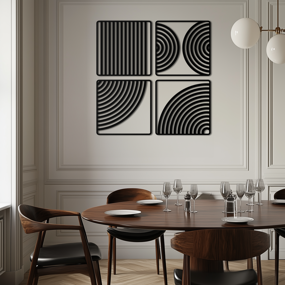 Metal Wall Art 4-Piece Set Geometric Pattern Modern Minimalist Steel Matte Black