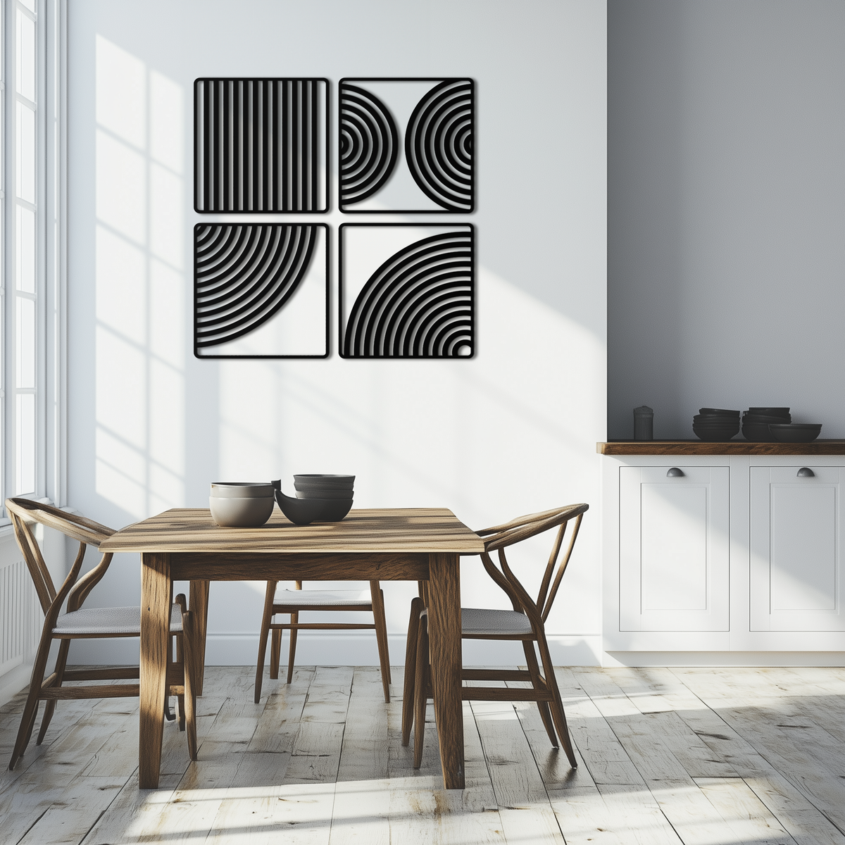 Metal Wall Art 4-Piece Set Geometric Pattern Modern Minimalist Steel Matte Black